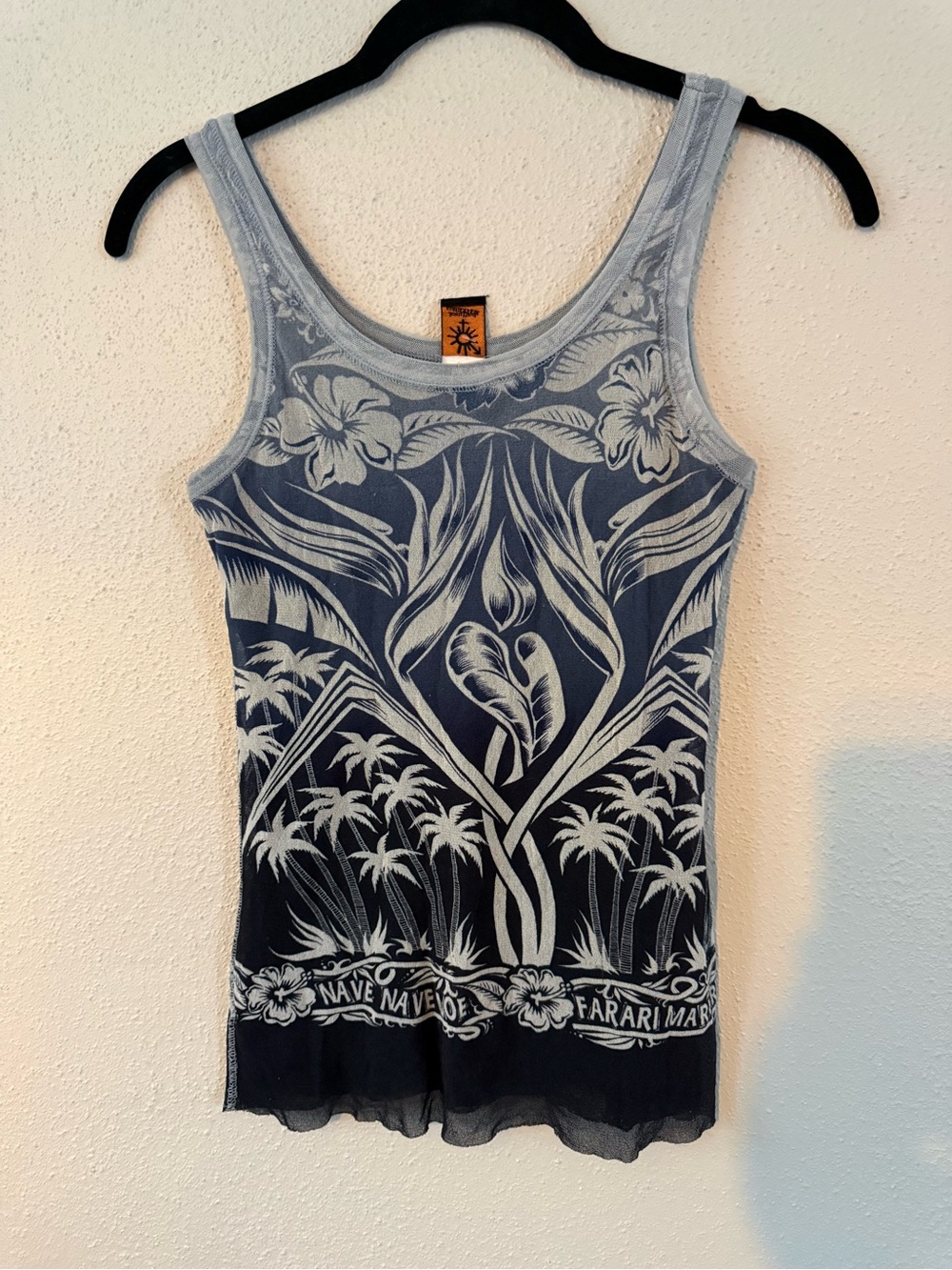 Jean Paul Gaultier Navy and White Floral Palm Tank Top